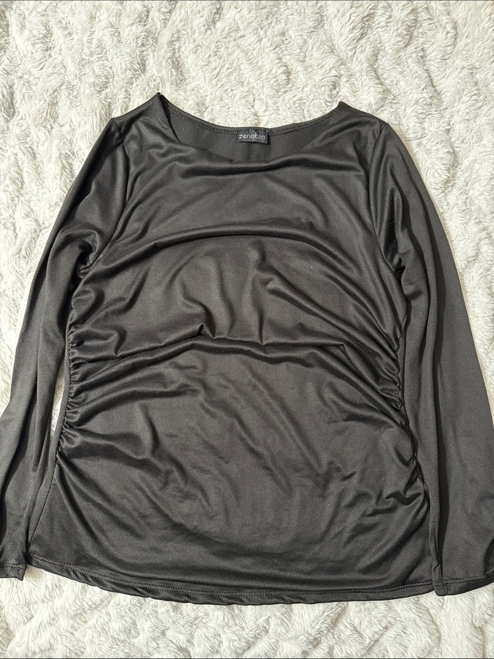 Zenobia Black Long Sleeve Ruched Side Tee